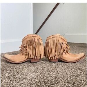 LIBERTY Black Tan Fringe Ankle Booties